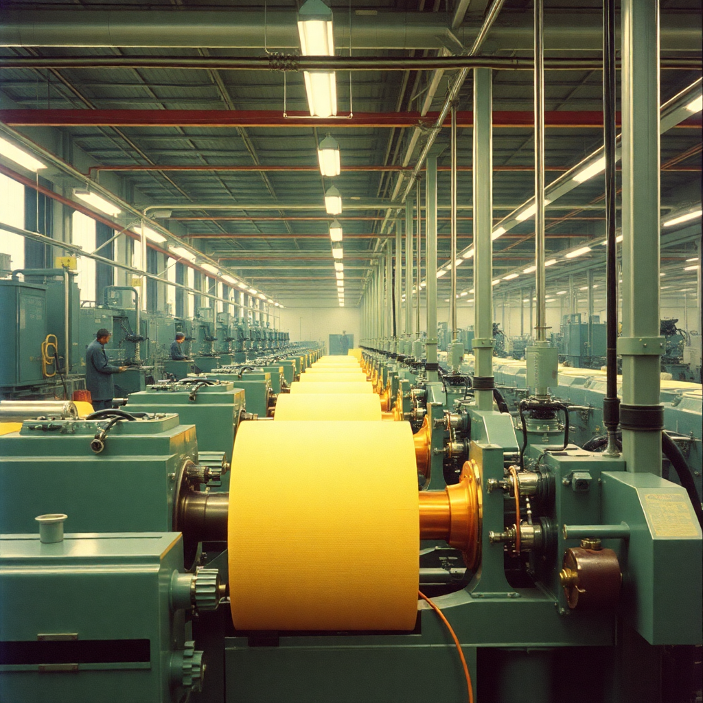 industrial pulse processing factory machinery 1970s aesthetic
